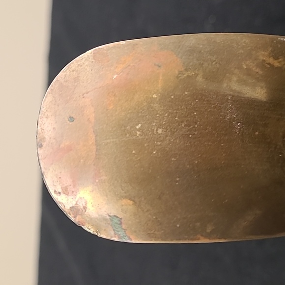 Vintage Delft Holland Ewer Vase with Brass Top and Aqua and Green Pottery Bottom - Picture 7 of 7